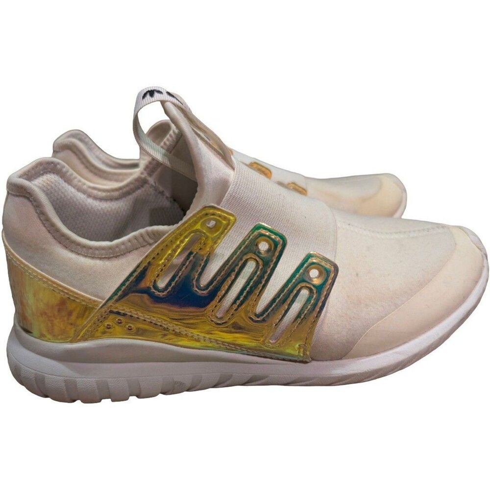 adidas Tubular Radial K AQ6281 Gold Hologram Women's 6 White No Laces